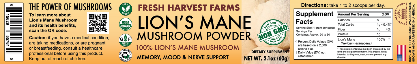 lions mane mushroom jar label