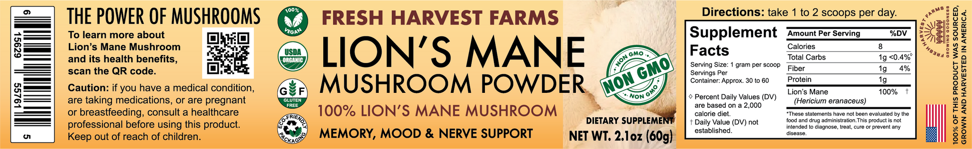 lions mane mushroom jar label