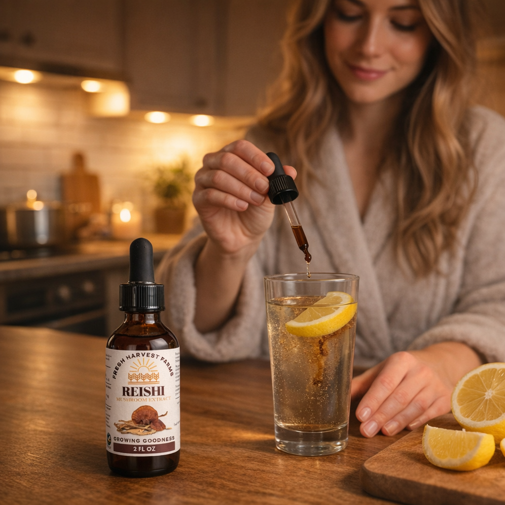 woman having her evening reishi extract